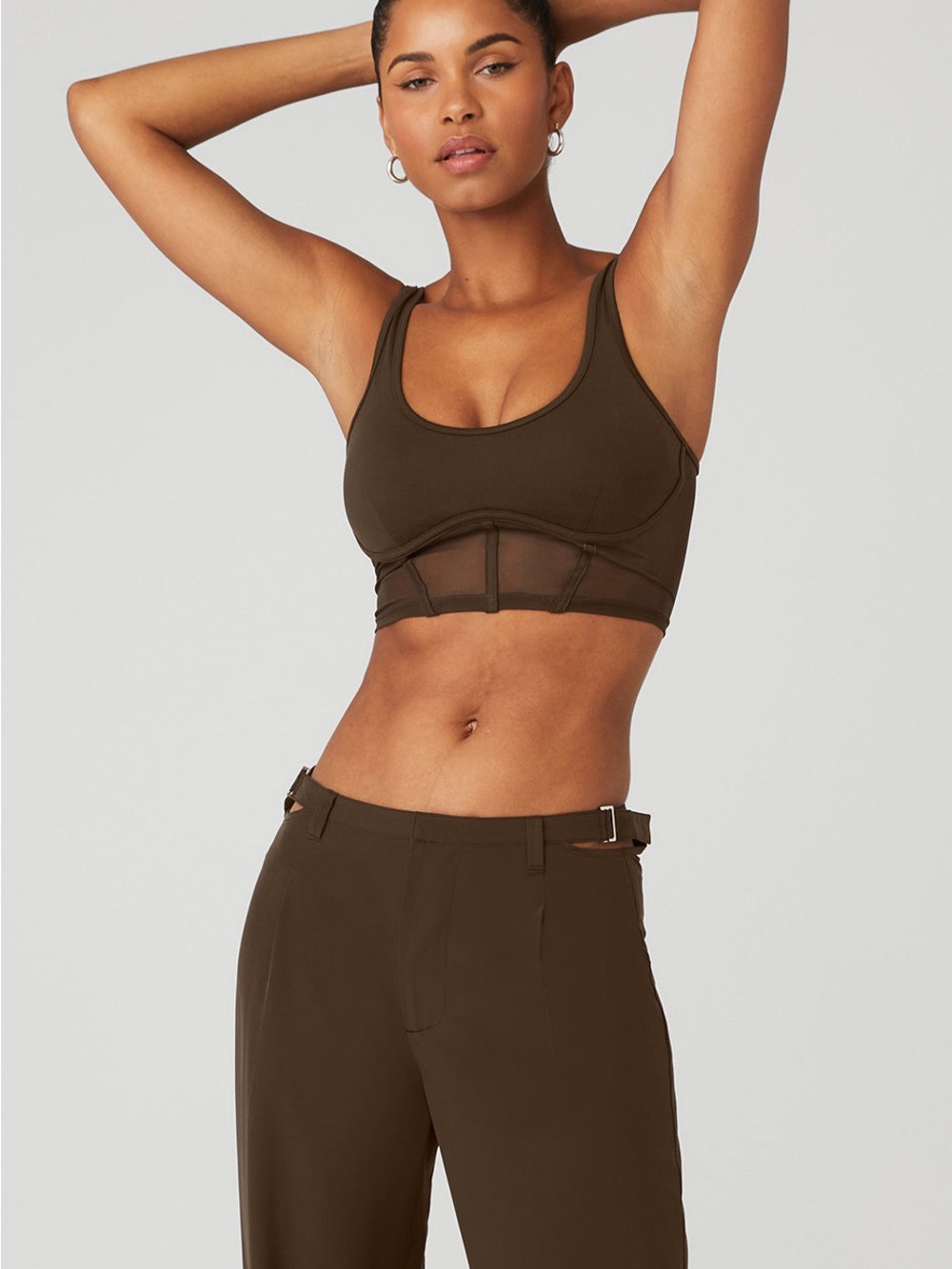 Alo Yoga Airbrush Mesh Corset Tank in Espresso XL
